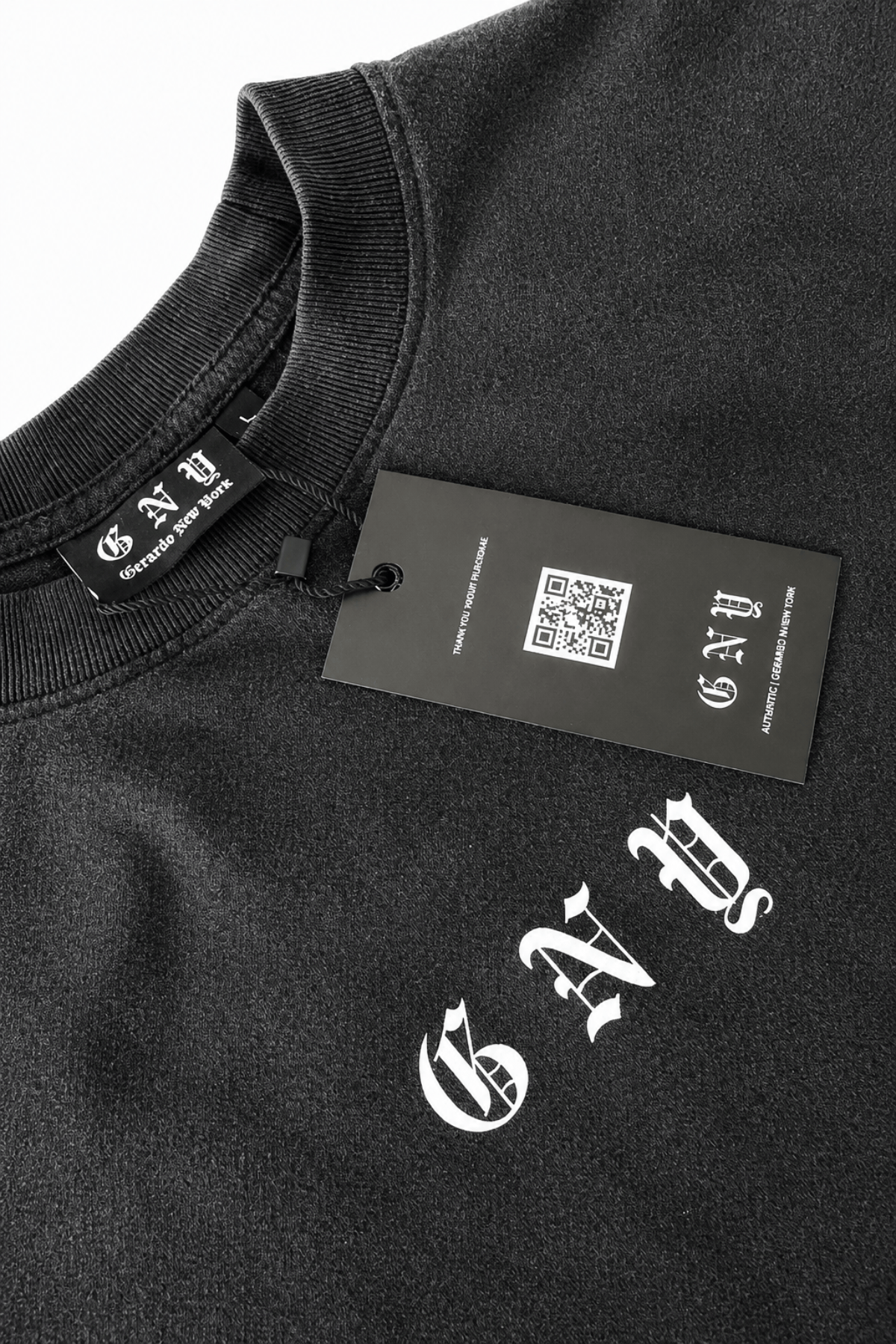 Men’s Black Crew Neck  Washed Distressed Boxy Shirt Core by Gerardo New York (GNY) Hanging Tag