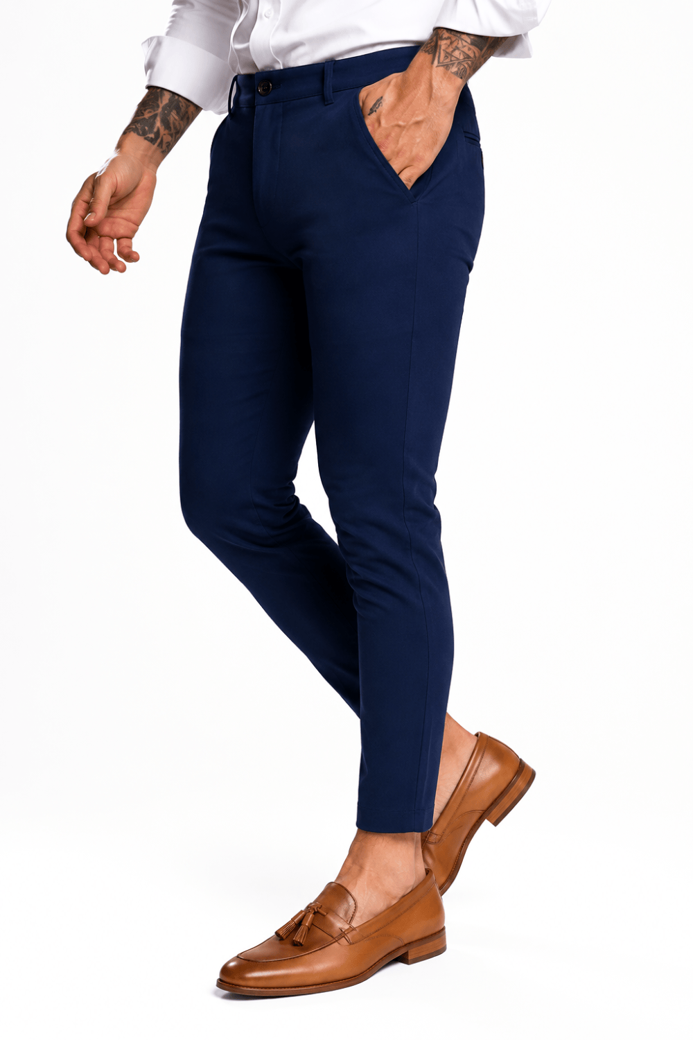 Men’s Blue Tailored Fit Dress Pants by Gerardo New York (GNY) Front Model View