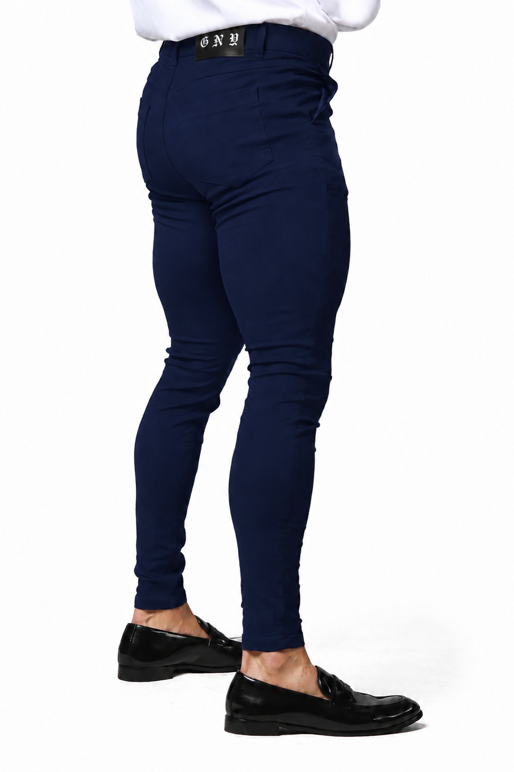 Men's Blue Tailored Slim Fit Dress Pants Back Model View