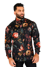 Men's Floral Satin Dress Shirt Tailored Fit Nocturne Bloom