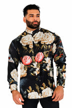 Men's Floral Snake Print Dress Shirt Tailored Fit Velvet Serpent