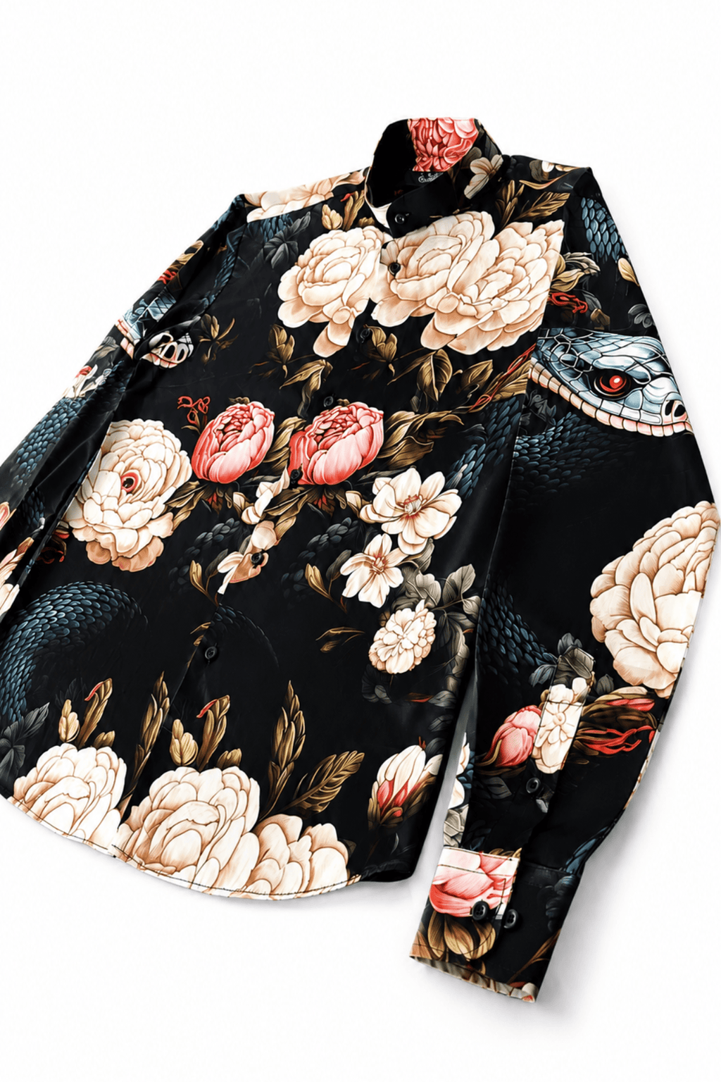 Men's Floral & Snake Print Tailored Fit Dress Shirt Velvet Serpent Gerardo New York (GNY) Angle View