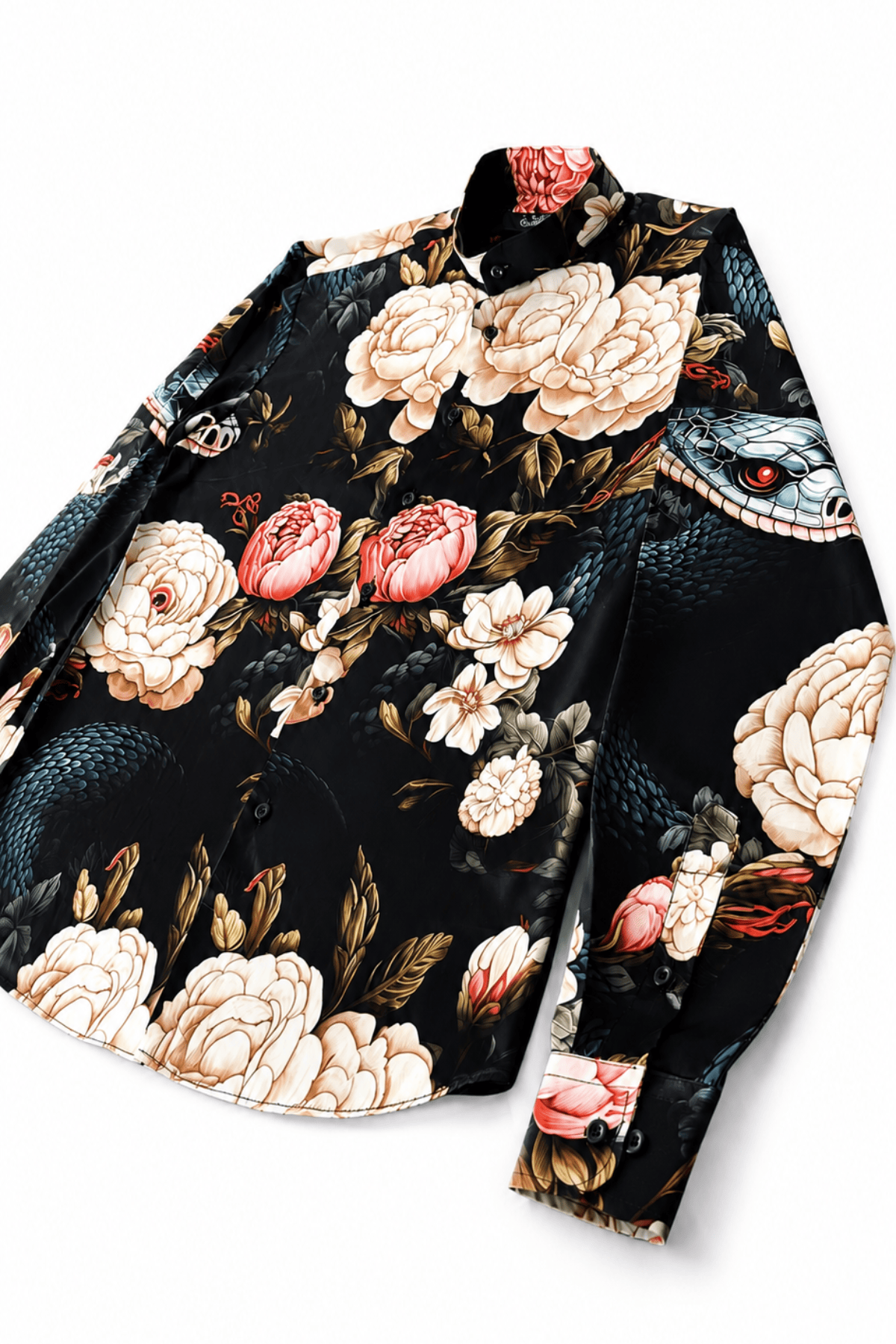 Men's Floral & Snake Print Tailored Fit Dress Shirt Velvet Serpent Gerardo New York (GNY) Angle View