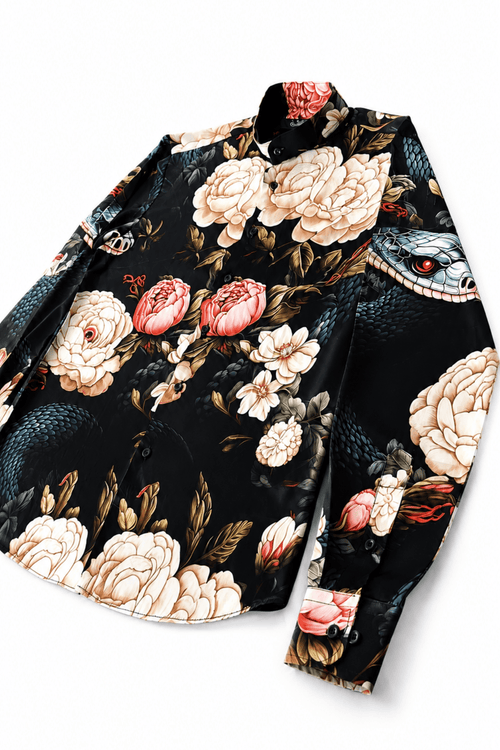 Men's Floral & Snake Print Tailored Fit Dress Shirt Velvet Serpent Gerardo New York (GNY) Angle View