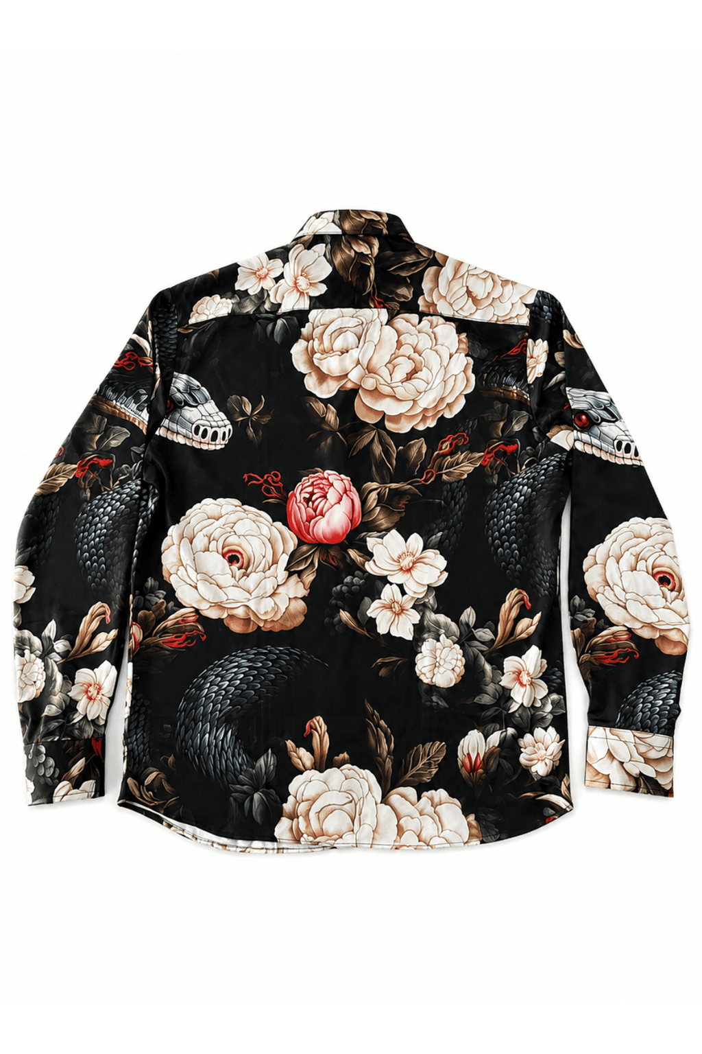 Men's Floral & Snake Print Tailored Fit Dress Shirt Velvet Serpent Gerardo New York (GNY) Back View