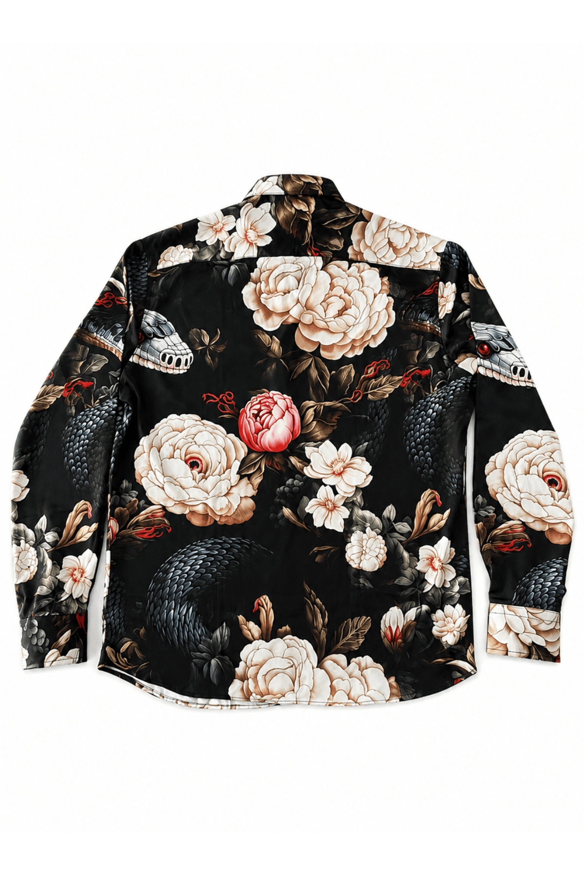 Men's Floral & Snake Print Tailored Fit Dress Shirt Velvet Serpent Gerardo New York (GNY) Back View