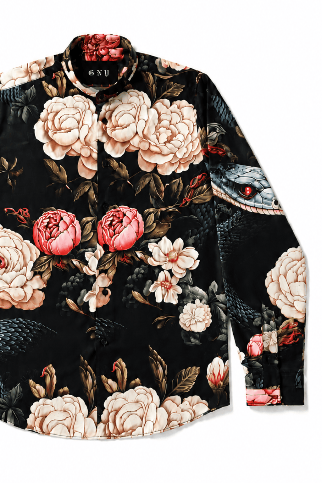 Men's Floral & Snake Print Tailored Fit Dress Shirt Velvet Serpent Gerardo New York (GNY) Front View 1