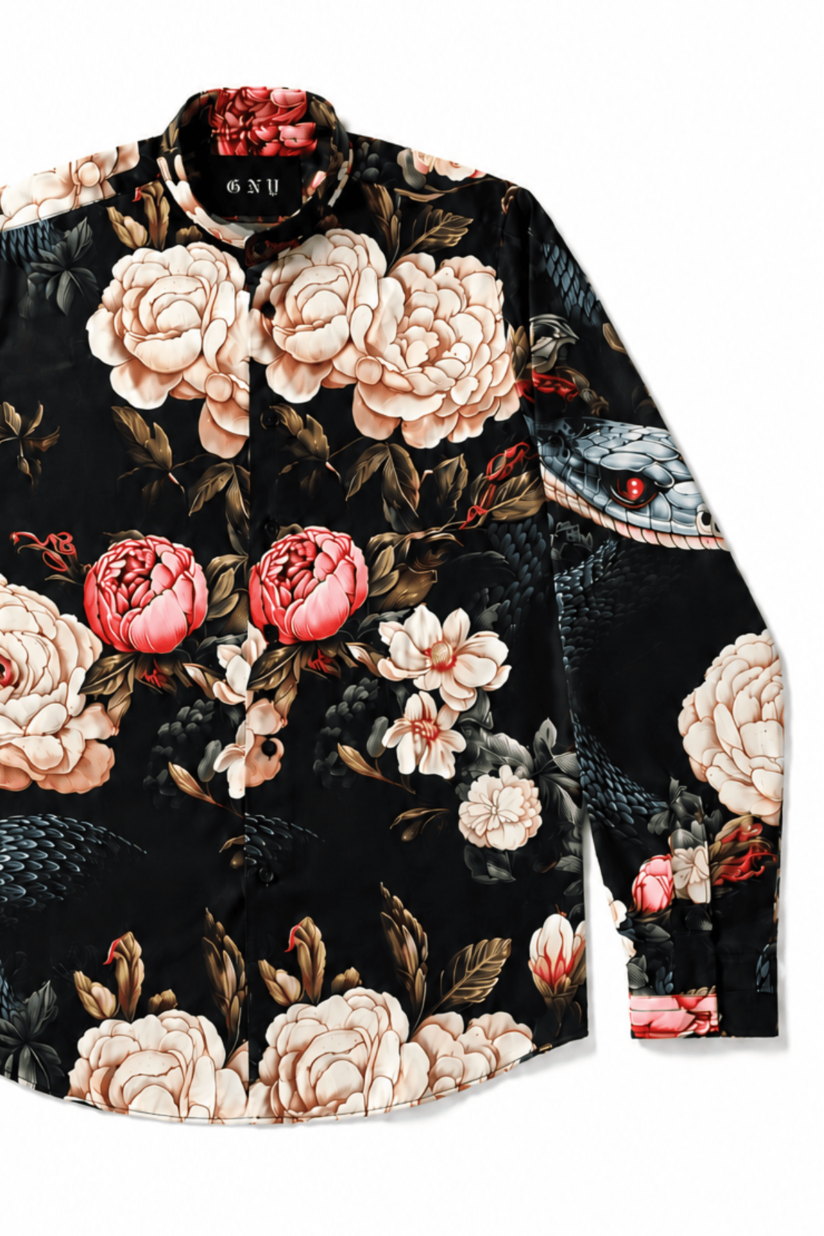Men's Floral & Snake Print Tailored Fit Dress Shirt Velvet Serpent Gerardo New York (GNY) Front View 1