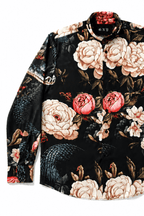 Men's Floral & Snake Print Tailored Fit Dress Shirt Velvet Serpent Gerardo New York (GNY) Front View 2