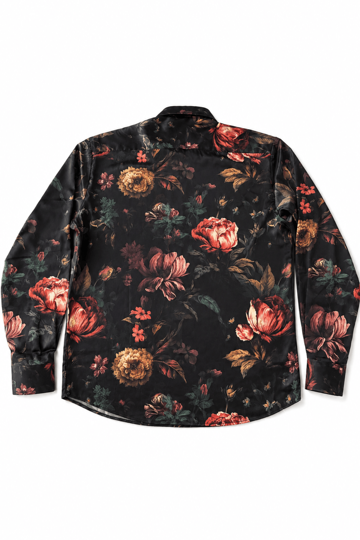 Men's Floral Tailored Fit Satin Dress Shirt Nocturne Bloom by Gerardo New York (GNY) Back View