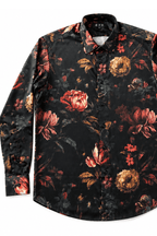 Men's Floral Tailored Fit Satin Dress Shirt Nocturne Bloom by Gerardo New York (GNY) Front View 2