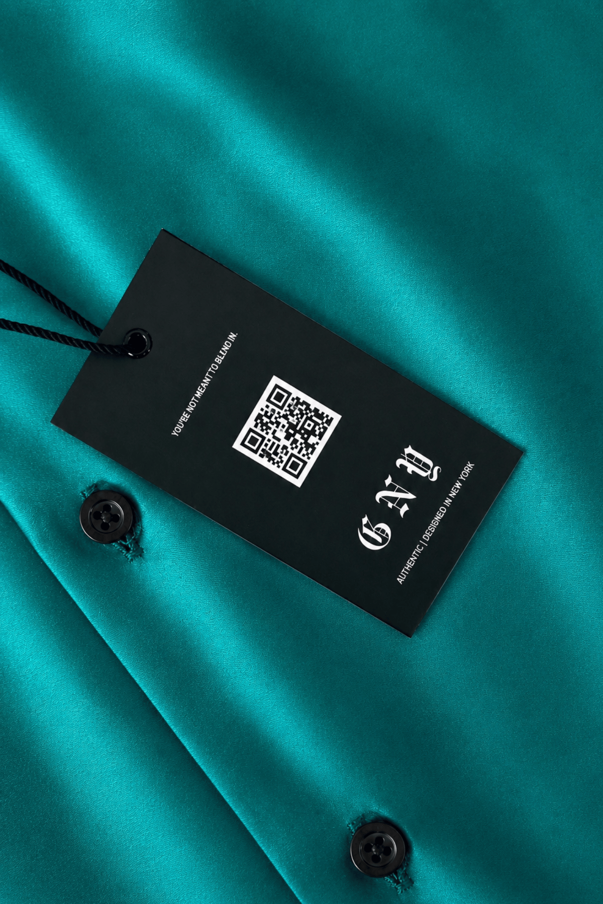 Men's Green Satin Tailored Fit Dress Shirt Liquid Emerald  by Gerardo New York (GNY) Hanging Tag