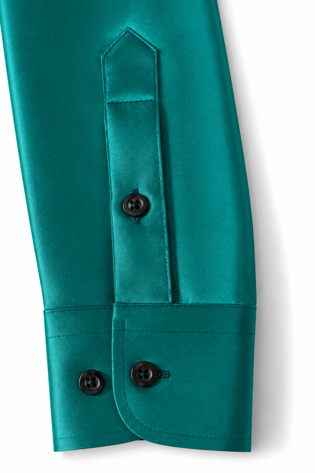 Men's Green Satin Tailored Fit Dress Shirt Liquid Emerald  by Gerardo New York (GNY) Sleeve Cuff Detail
