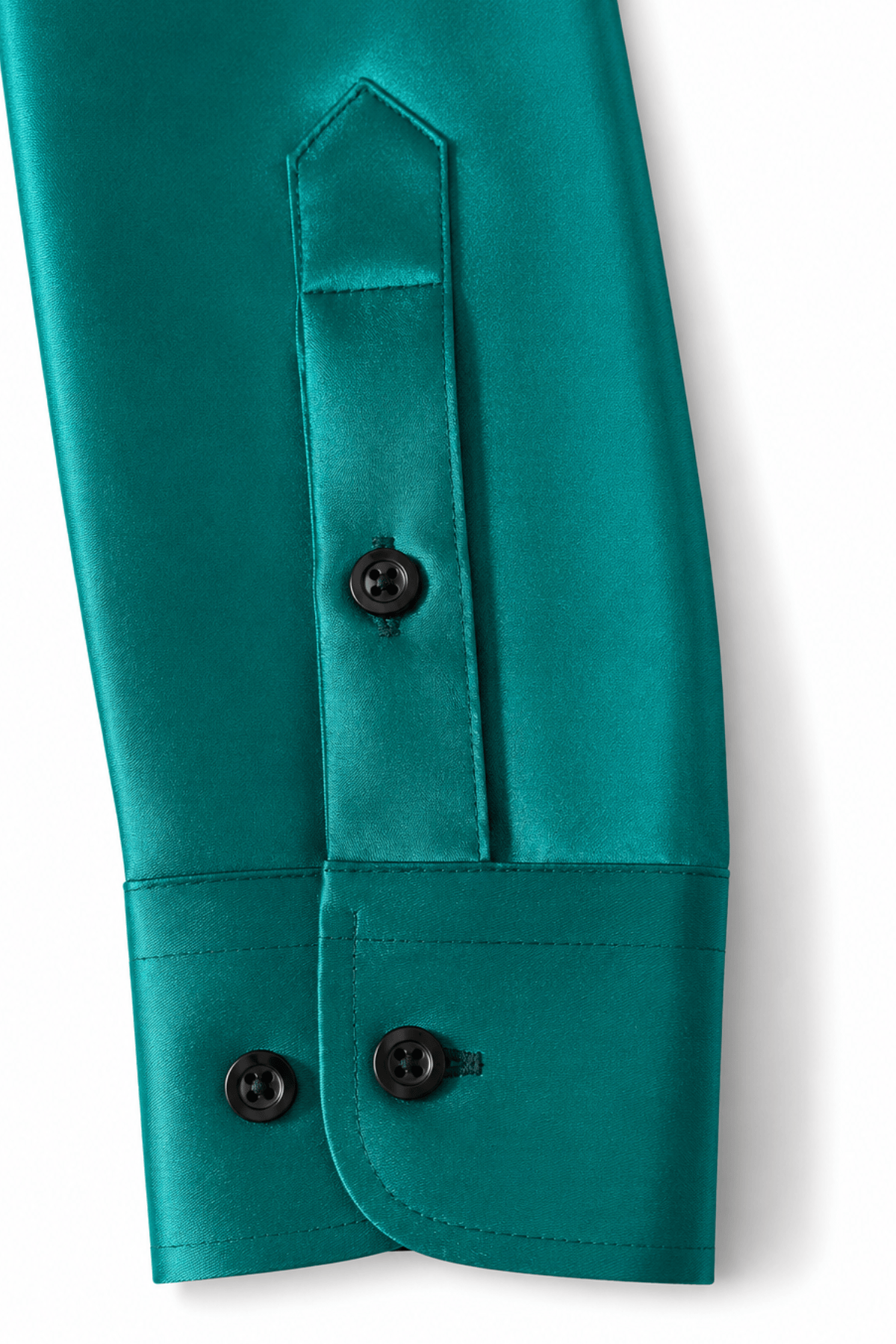 Men's Green Satin Tailored Fit Dress Shirt Liquid Emerald  by Gerardo New York (GNY) Sleeve Cuff Detail