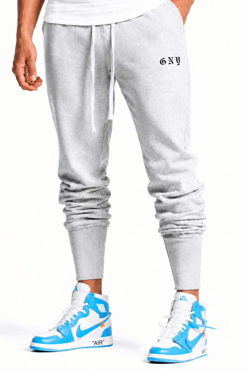 Men's Grey Slim Fit Essential Jogger by Gerardo New York (GNY) Model Front View