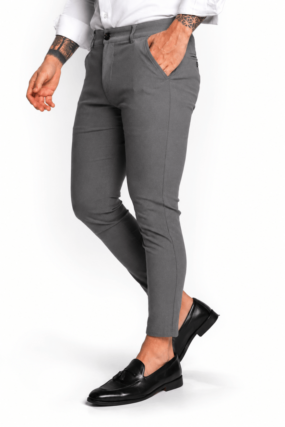 Men’s Grey Tailored Fit Dress Pants by Gerardo New York (GNY) Front Model View