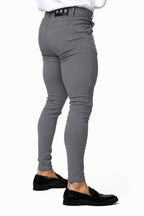 Men's Grey Tailored Slim Fit Dress Pants Back Model View