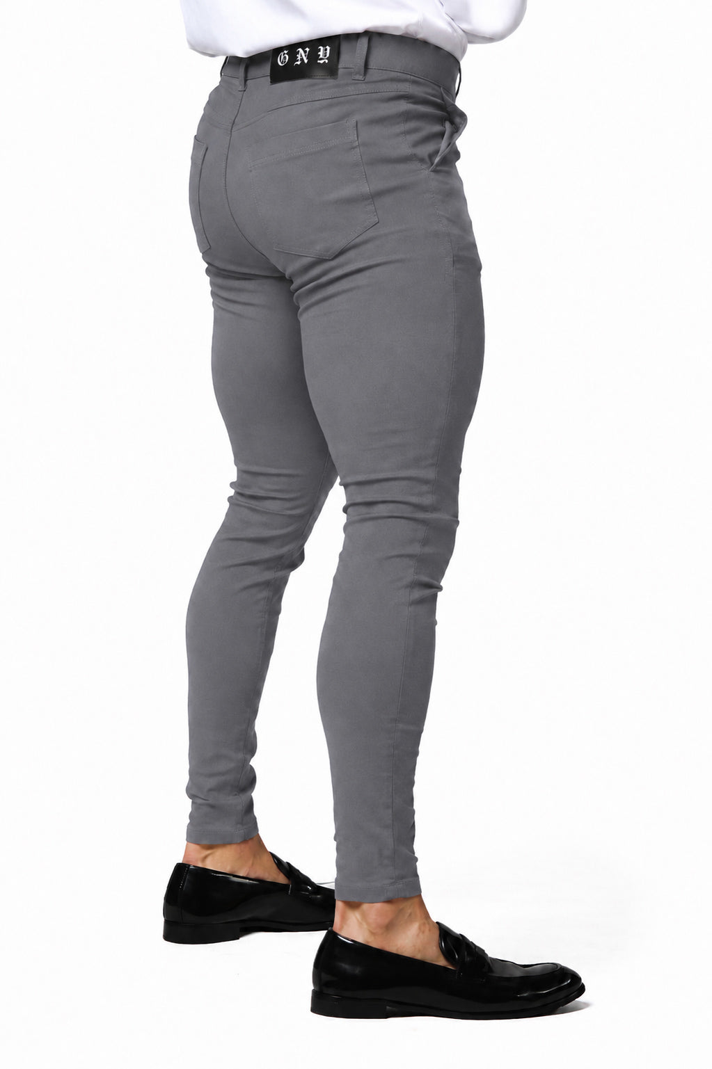 Men's Grey Tailored Slim Fit Dress Pants Back Model View