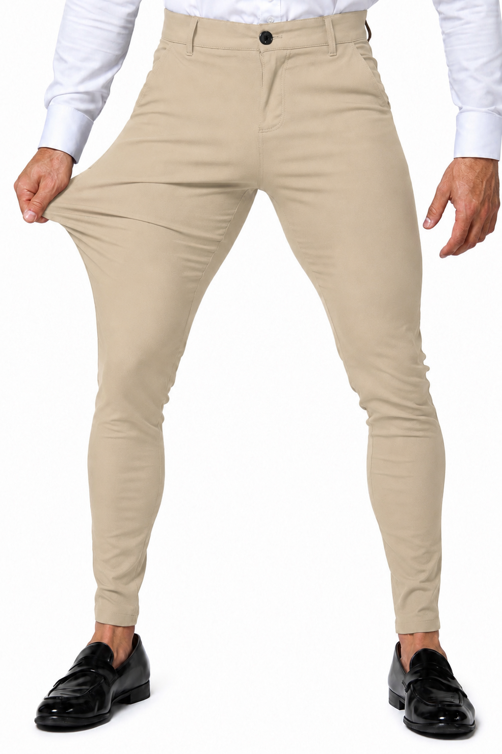Men's Khaki Tailored Slim Fit Dress Pants Stretch Fabric View