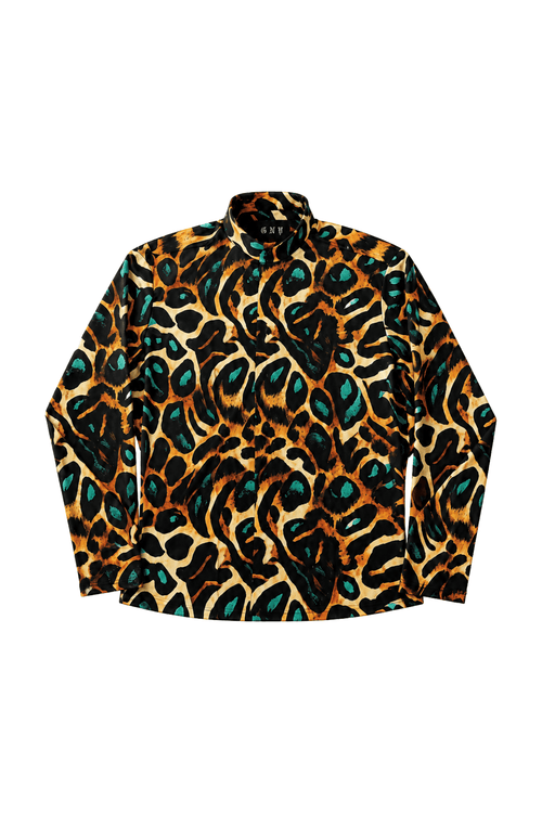 Men's Leopard Print Dress Shirt Tailored Fit Viridian Leopard Front Lay