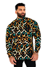 Men's Leopard Print Dress Shirt Tailored Fit Viridian Leopard