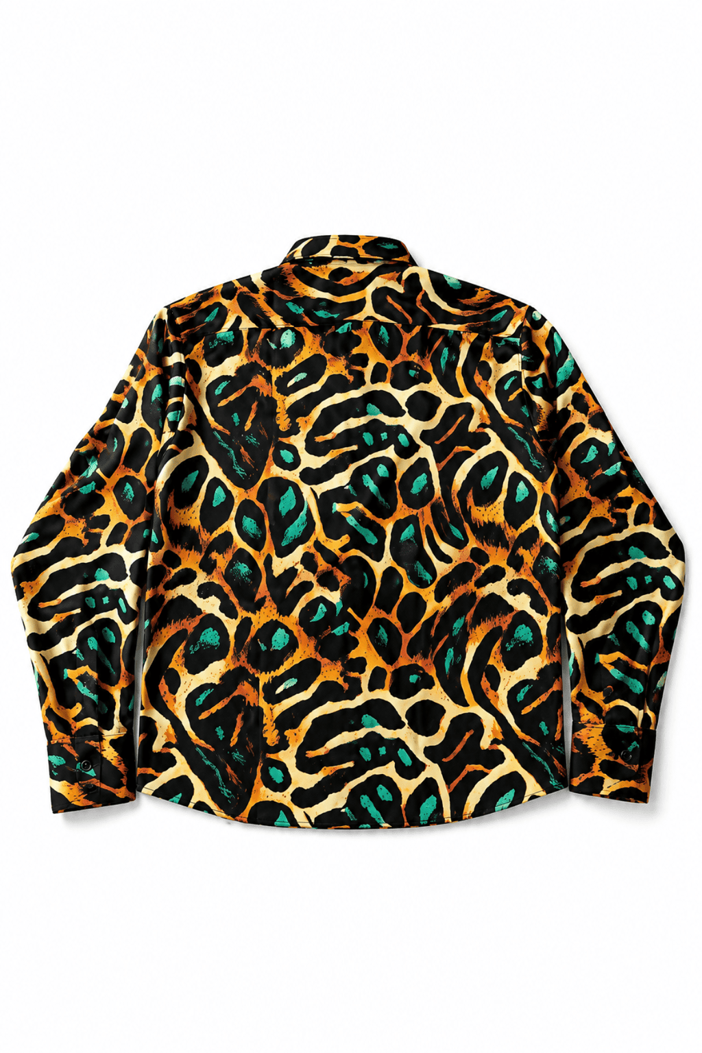Men's Leopard Print Tailored Fit Satin Dress Shirt Viridian Leopard by Gerardo New York (GNY) Back