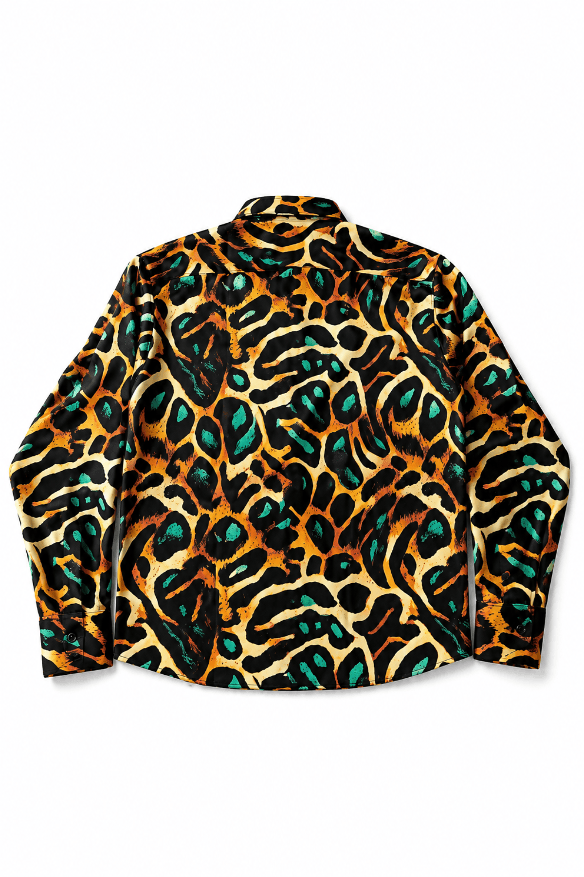 Men's Leopard Print Tailored Fit Satin Dress Shirt Viridian Leopard by Gerardo New York (GNY) Back