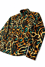 Men's Leopard Print Tailored Fit Satin Dress Shirt Viridian Leopard by Gerardo New York (GNY) Angle View