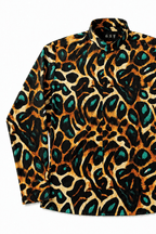 Men's Leopard Print Tailored Fit Satin Dress Shirt Viridian Leopard by Gerardo New York (GNY) Front View 2
