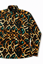 Men's Leopard Print Tailored Fit Satin Dress Shirt Viridian Leopard by Gerardo New York (GNY) Front View 1