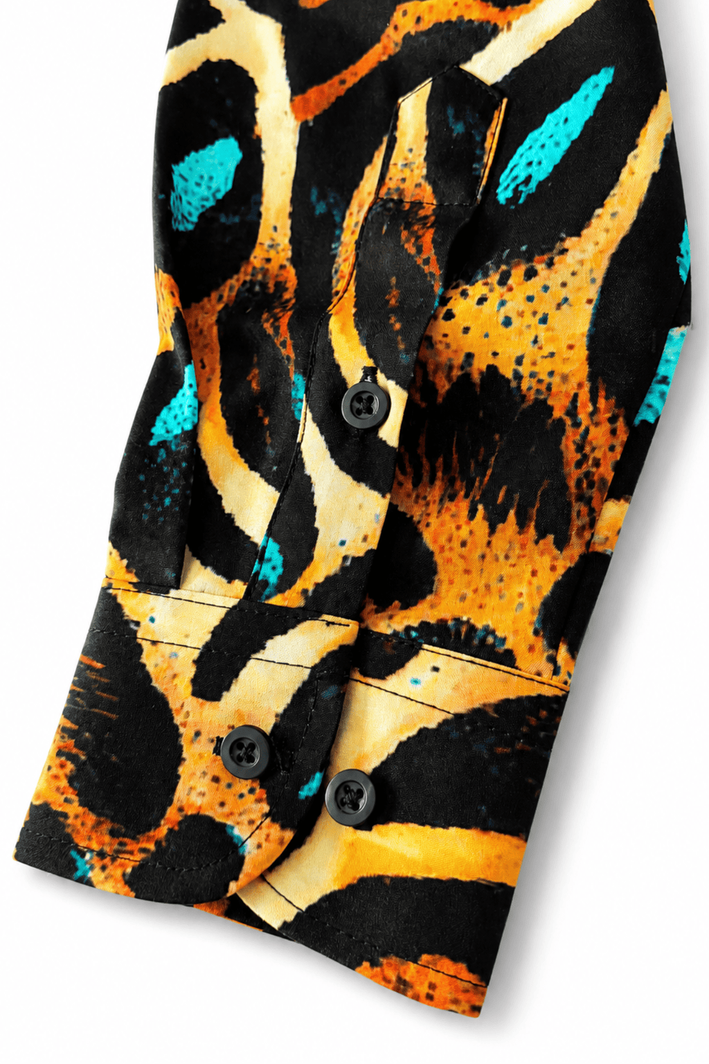 Men's Leopard Print Tailored Fit Satin Dress Shirt Viridian Leopard by Gerardo New York (GNY) Sleeve Detail