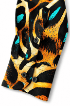 Men's Leopard Print Tailored Fit Satin Dress Shirt Viridian Leopard by Gerardo New York (GNY) Sleeve Detail
