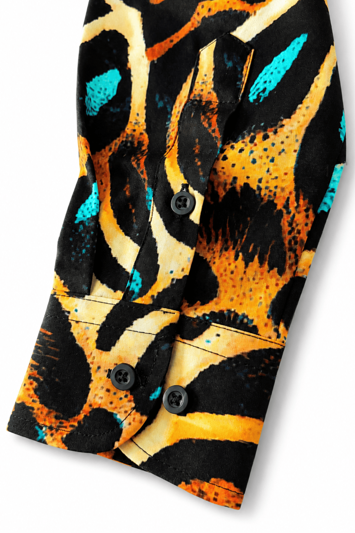 Men's Leopard Print Tailored Fit Satin Dress Shirt Viridian Leopard by Gerardo New York (GNY) Sleeve Detail
