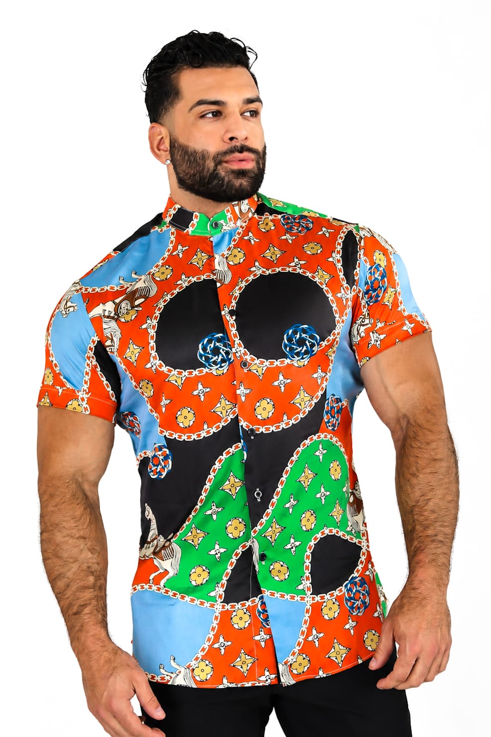 Men's Luxury Chain Print Dress Shirt Tailored Fit Crown Circuit
