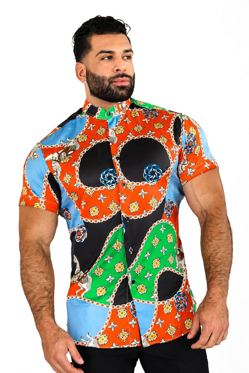 Men's Luxury Chain Print Dress Shirt Tailored Fit Crown Circuit