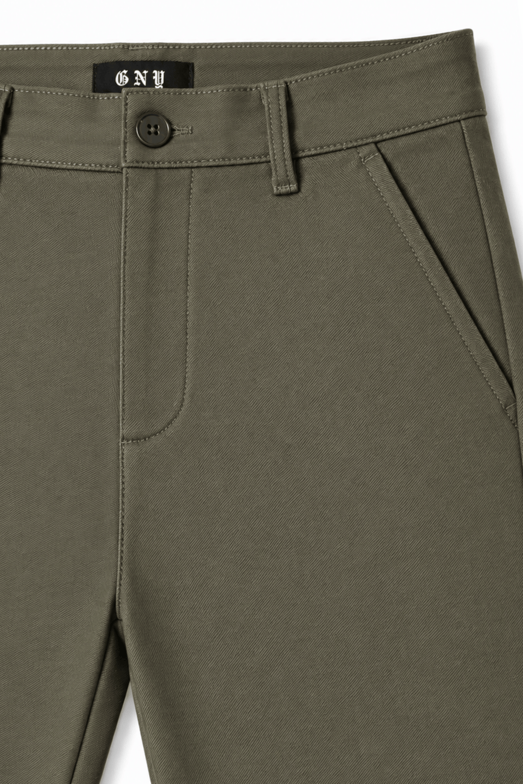 Men’s Olive Green Tailored Fit Dress Pants by Gerardo New York (GNY) Front Close Up View