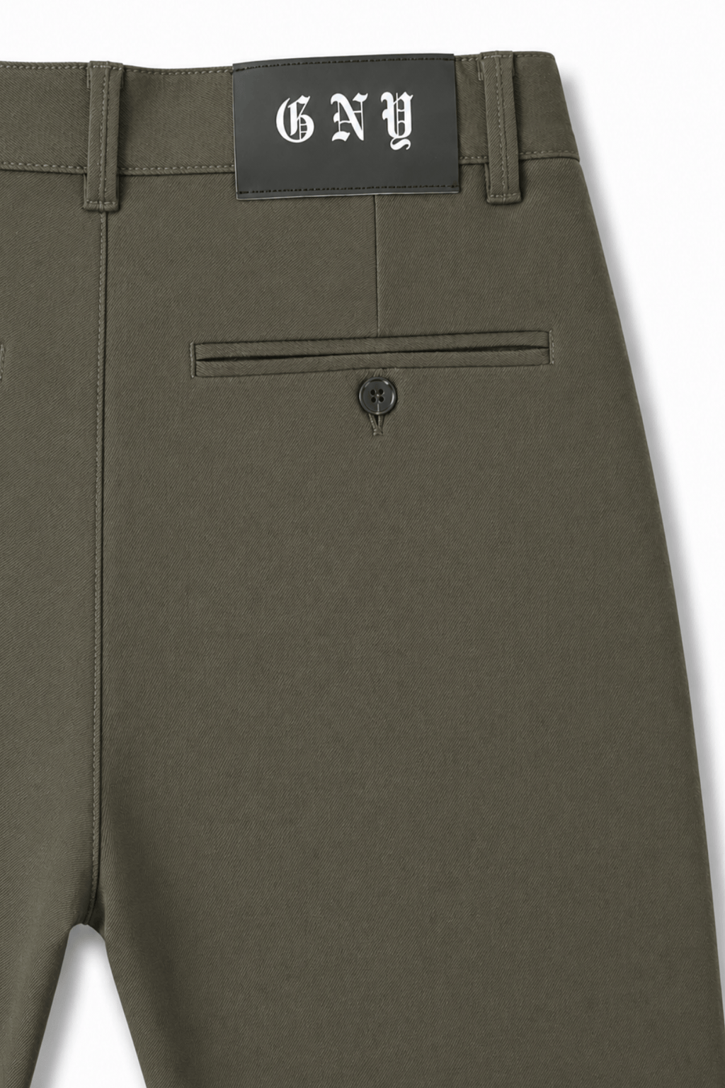 Men’s Olive Green Tailored Fit Dress Pants by Gerardo New York (GNY) Back Waist And Pocket View