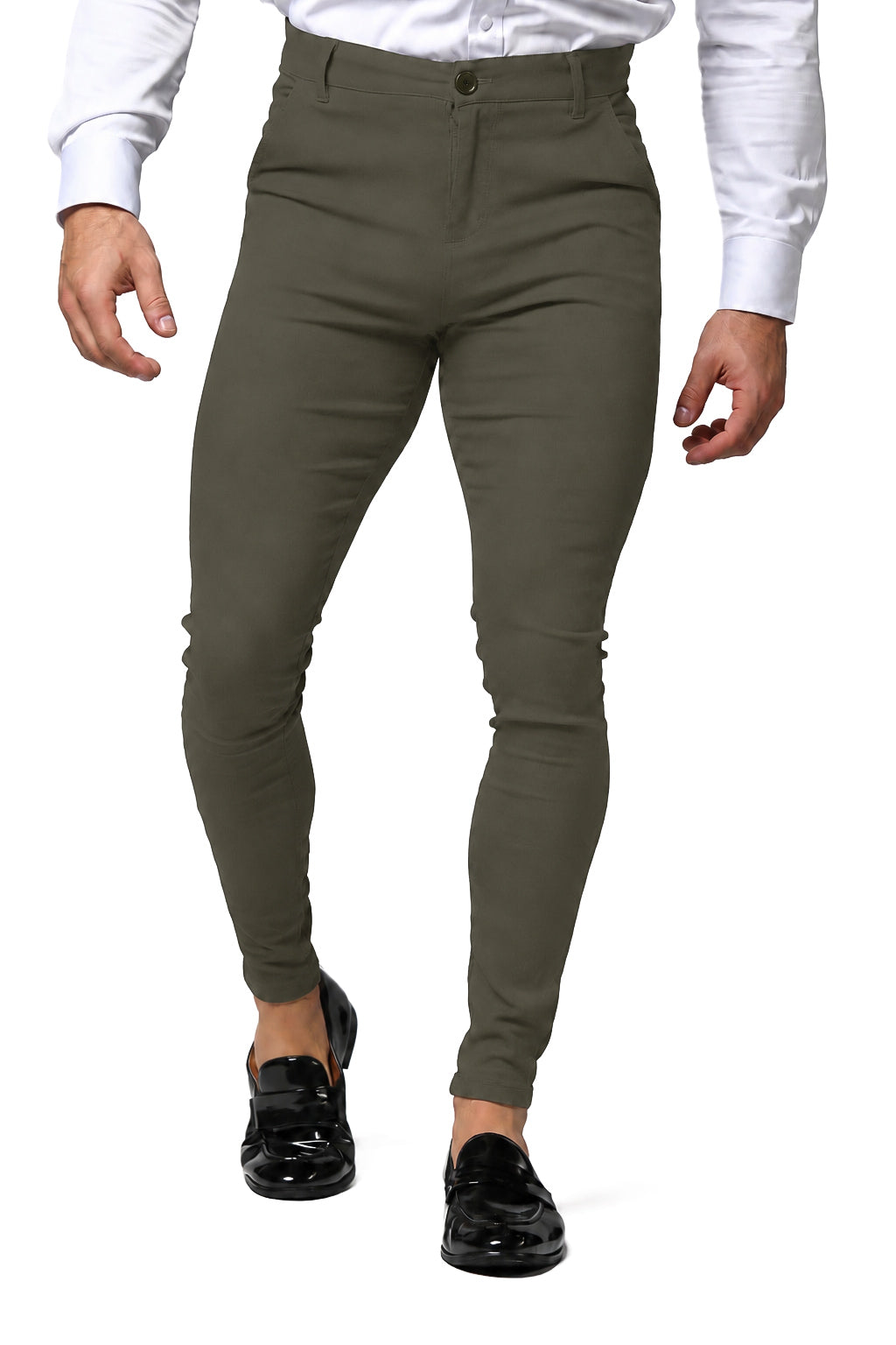 Men's Olive Green Tailored Slim Fit Dress Pants