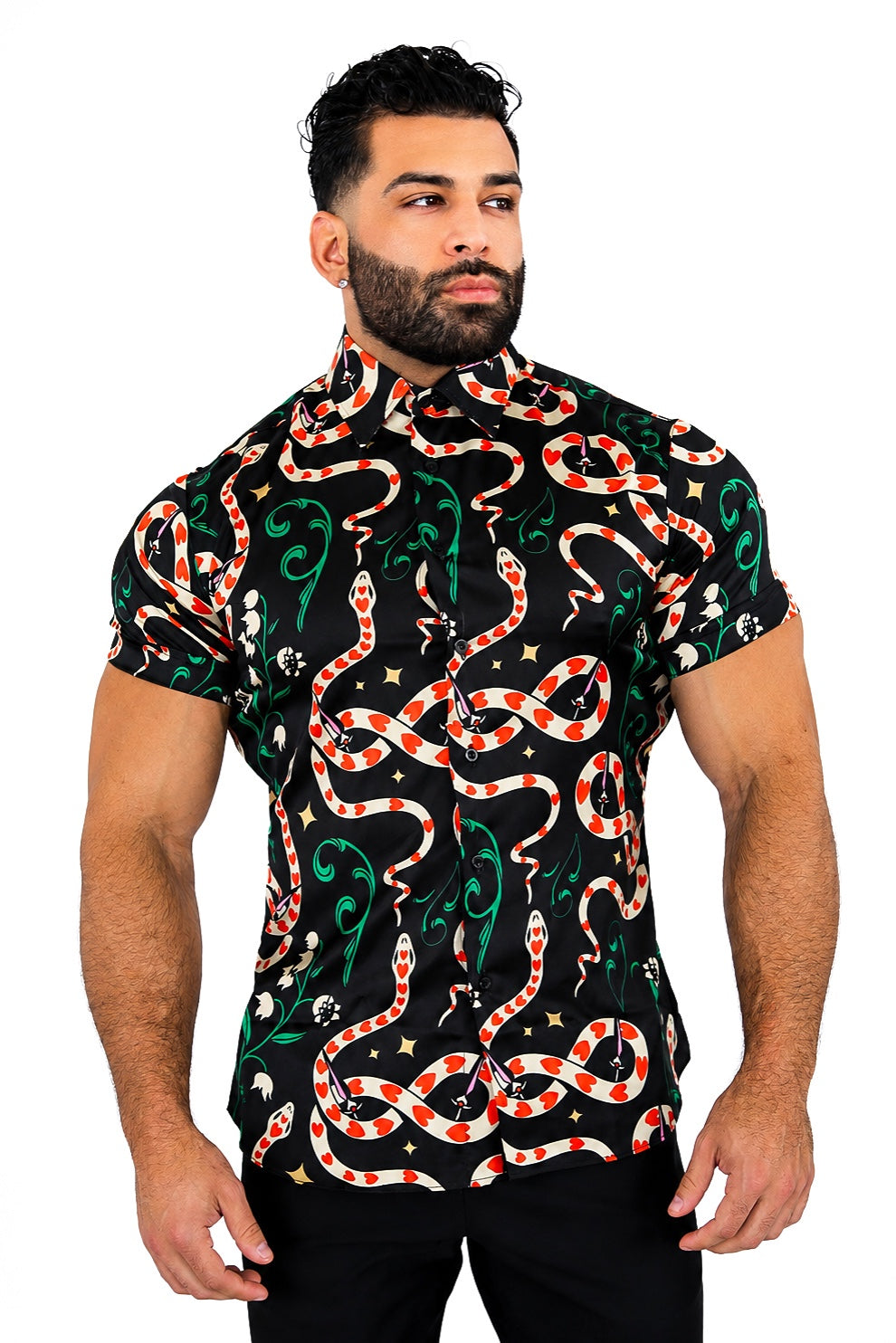 Men's Red Snake Print Dress Shirt Tailored Fit Crimson Serpent