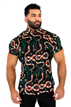 Men's Red Snake Print Dress Shirt Tailored Fit Crimson Serpent