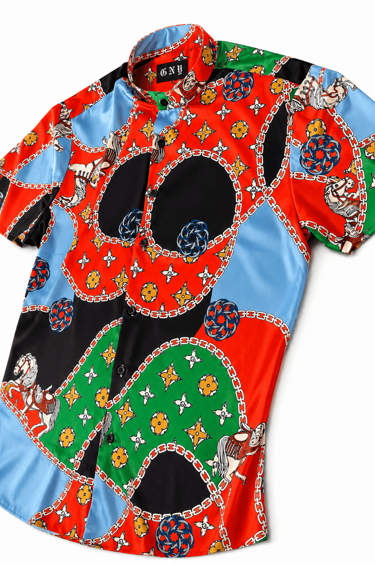Men's Short Sleeve Tailored Fit Satin Dress Shirt Crown Circuit by Gerardo New York (GNY)
