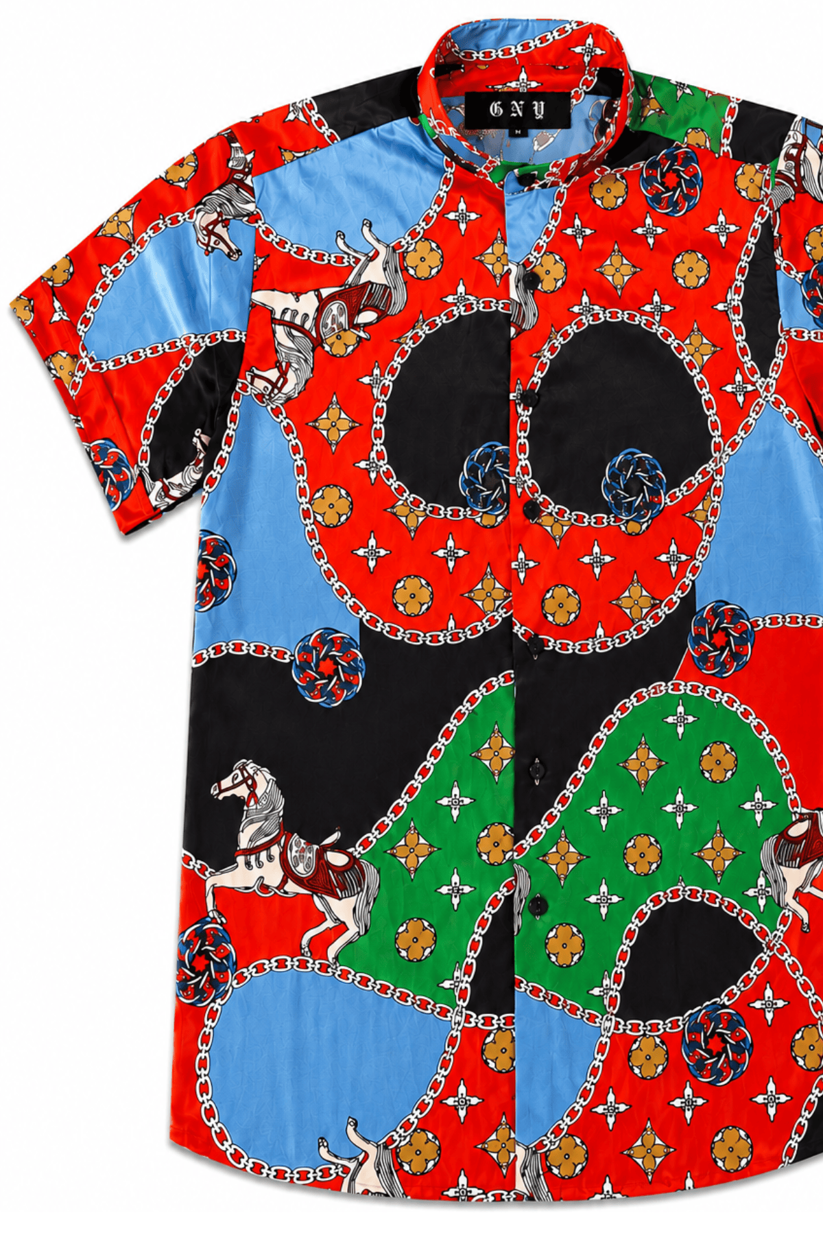 Men's Short Sleeve Tailored Fit Satin Dress Shirt Crown Circuit by Gerardo New York (GNY) Front View 2