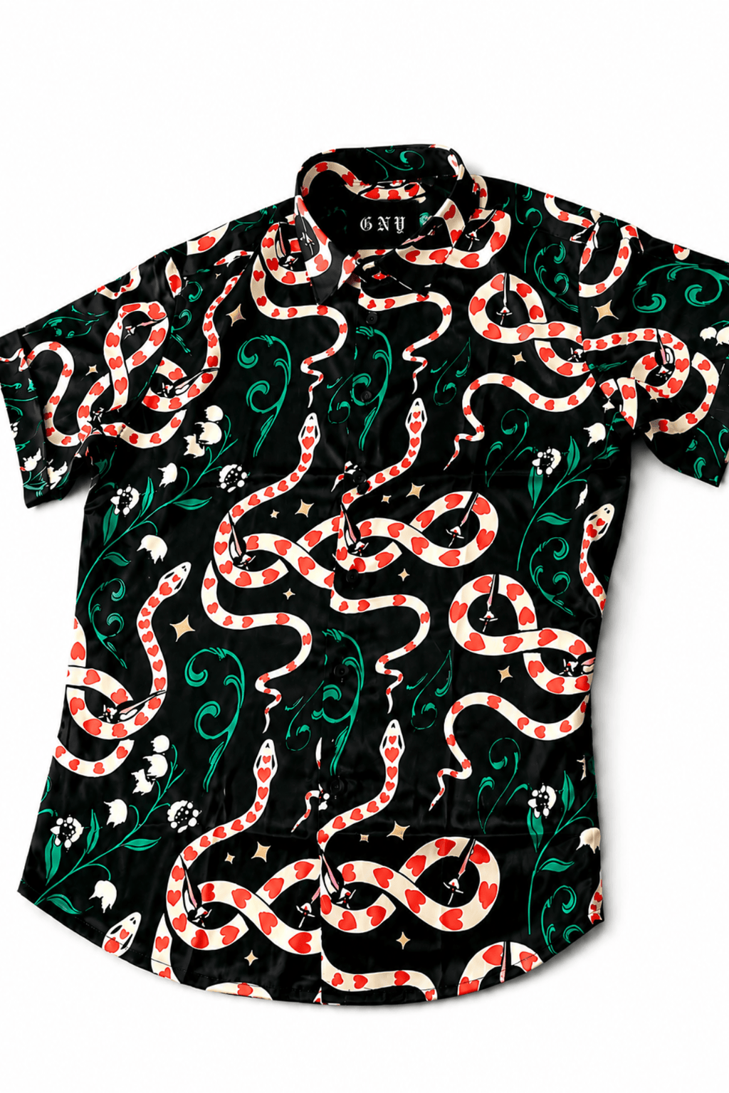 Men's Snake Print Short Sleeve Tailored Fit Shirt Crimson Serpent by Gerardo New York (GNY) Angle View