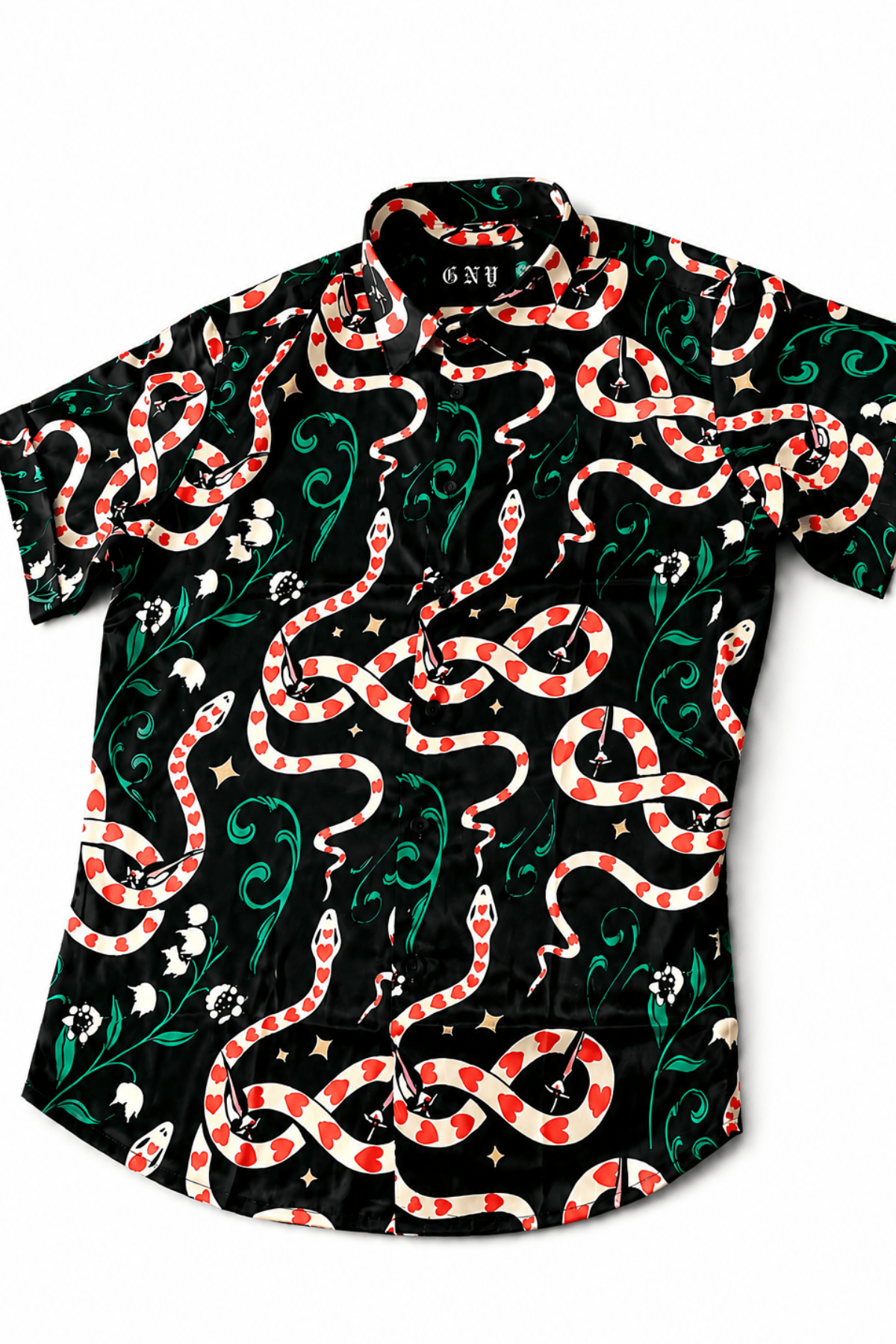 Men's Snake Print Short Sleeve Tailored Fit Shirt Crimson Serpent by Gerardo New York (GNY)