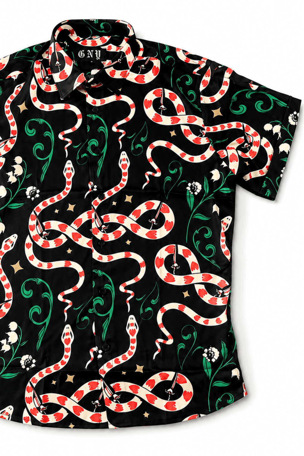 Men's Snake Print Short Sleeve Tailored Fit Shirt Crimson Serpent by Gerardo New York (GNY) Front View 1