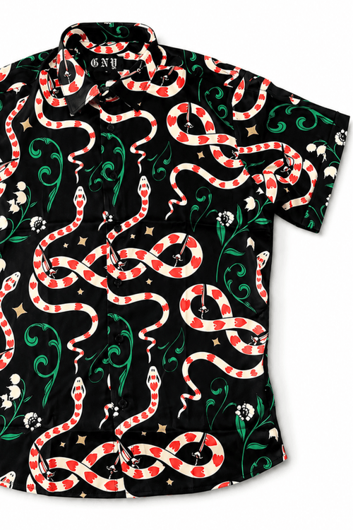 Men's Snake Print Short Sleeve Tailored Fit Shirt Crimson Serpent by Gerardo New York (GNY) Front View 1