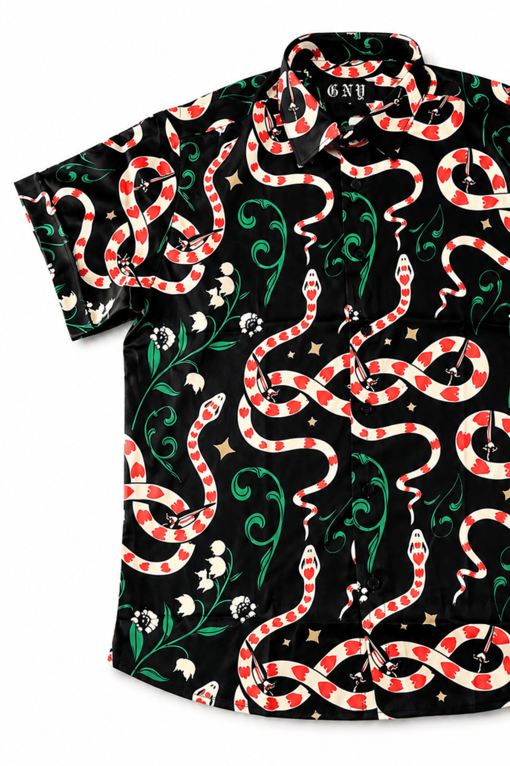 Men's Snake Print Short Sleeve Tailored Fit Shirt Crimson Serpent by Gerardo New York (GNY) Front View 2