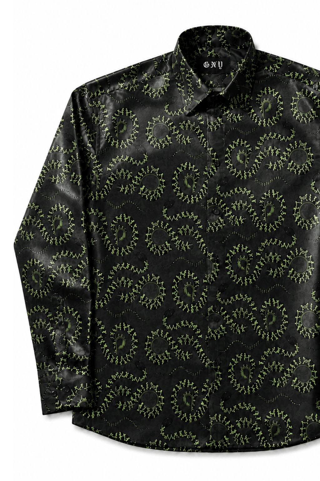 Men's Snake Print Tailored Fit Satin Dress Shirt  Midnight Serpent by Gerardo New York (GNY) Front View 2