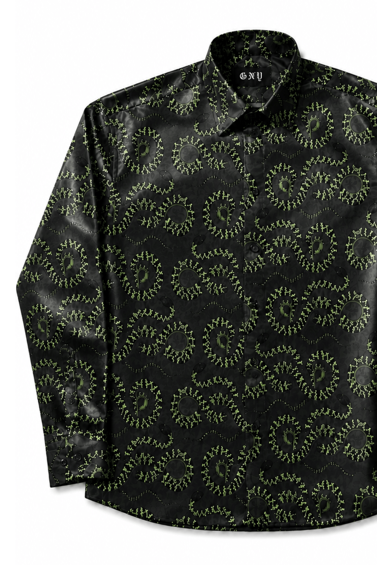 Men's Snake Print Tailored Fit Satin Dress Shirt  Midnight Serpent by Gerardo New York (GNY) Front View 2