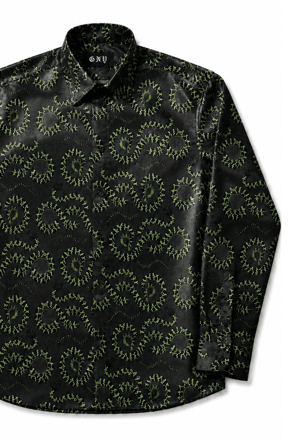 Men's Snake Print Tailored Fit Satin Dress Shirt  Midnight Serpent by Gerardo New York (GNY) Front View 1